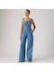 Damen Denim Ärmellose Jumpsuit Blau