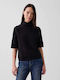 Women's Crop Cotton Basic Black Sweater