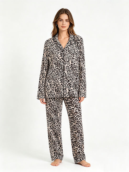 Goodnight Set de pijamale de vară pentru femei Leopard Deschis
