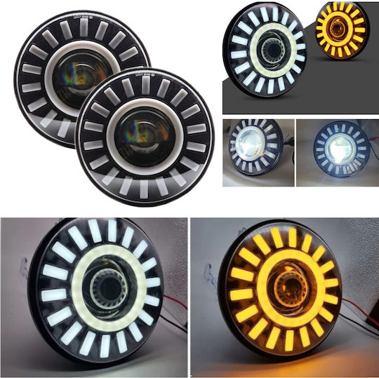 Комплект 2 Универсални 7 Инча 18см LED Халоген 12v-24v Нисък Висок Лъч DRL Дневни Светлини