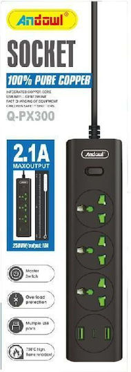 Andowl Power Strip 3 Sockets with USB-A and Switch