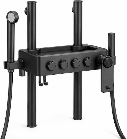 Shower Shelf Multiple Holders Column Mount Black
