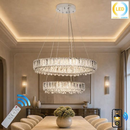 Keskor LED Smart Κρεμαστό Φωτιστικό Ασημί 60x60εκ.