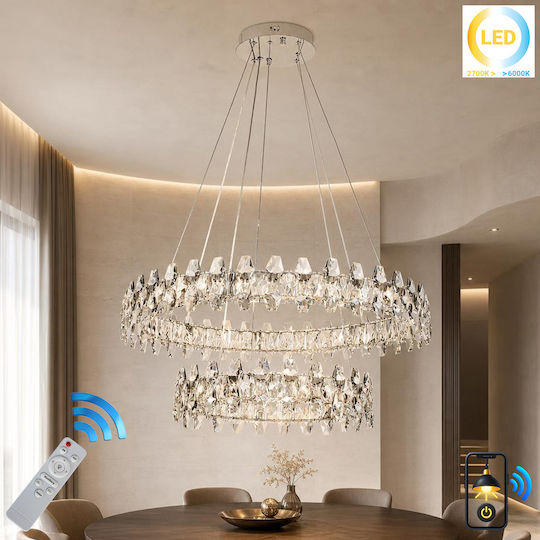 Keskor Silver LED Ceiling Light with Crystals 60x60cm