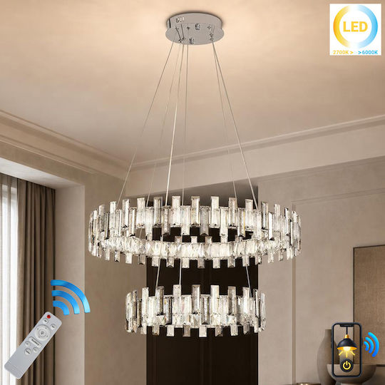Keskor Adjustable Silver LED Ceiling Light with Crystals