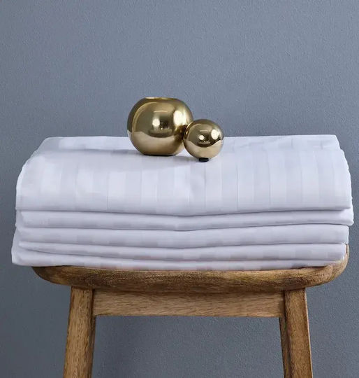 Hotel Sheet White Loft Cotton Satin Stripe 2 Cm 300tc 245x290