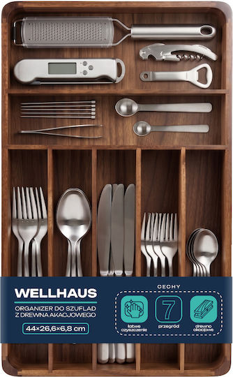 Wellhaus Κουταλοθήκη Συρταριού Ξύλινη 44x26.6x6.8εκ. Μπεζ