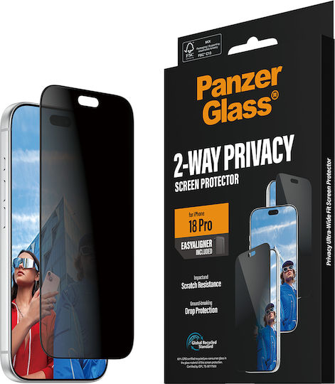 PanzerGlass 2-way Privacy Screen Protector Apple iPhone 18 Pro Ultra-wide Fit W Easyaligner