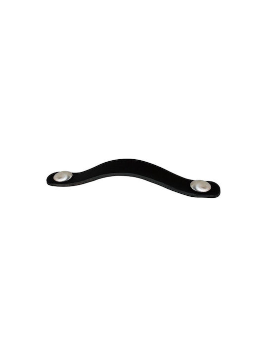 Viometale 05.80 Möbelgriff aus Leder Nickel Matt - Schwarzes Leder mit Lochabständen 96mm 05.80-96.54
