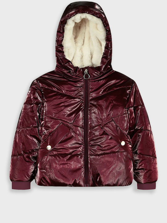 Kids Quilted Short Jacket with Lining & Hood Burgundy