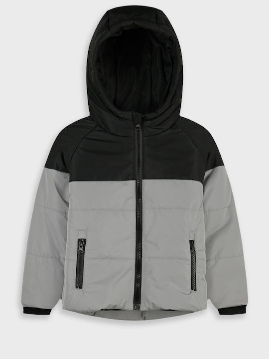 Kids Casual Short Hooded Jacket Light Grey