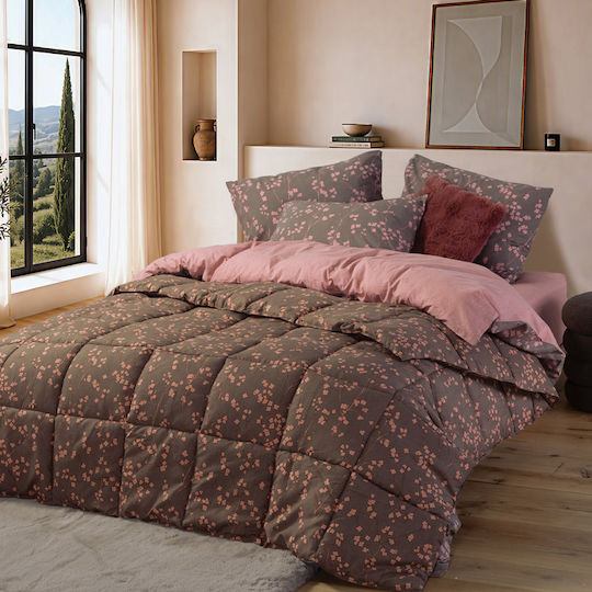 Nef-Nef Homeware Комплект Завивка С Пълнеж Microfiber 220x240см Floriva Brown 330 GSM