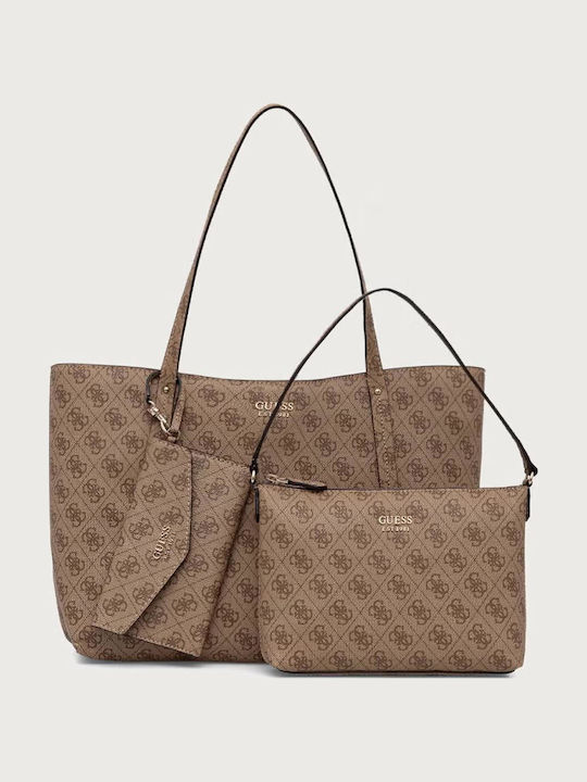 Guess Latte Logo Γυναικεία Τσάντα Ώμου Καφέ
