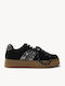Schwarze Sneakers Print Details Doppelte Schnürsenkel