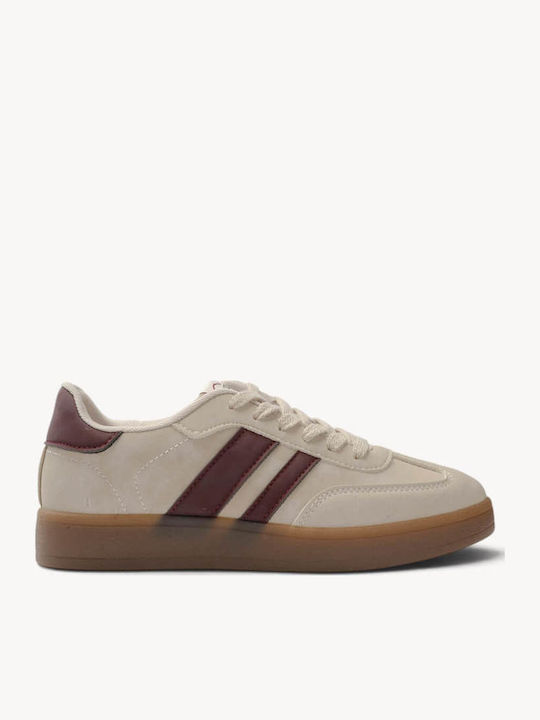 Beige Retro Sneakers Mit Dreifach Streifen Gumm...