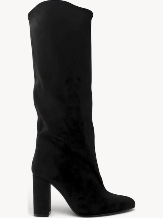 Schwarze Wildleder Damenstiefel Drapé Körper Fließende Passform