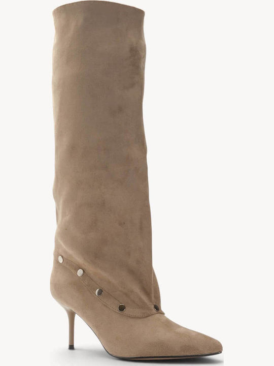 Beige Damenstiefel Schräg Streifen Truxs Ankle