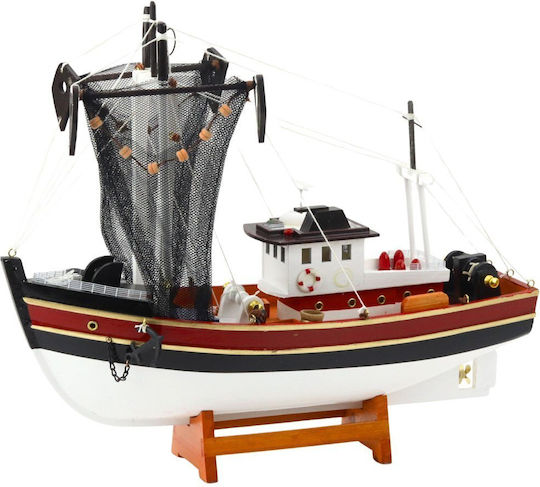 Lean Toys Риболовна Лодка Траулер с Риболовна Мрежа Моделна Фигура Бяла 38x31см