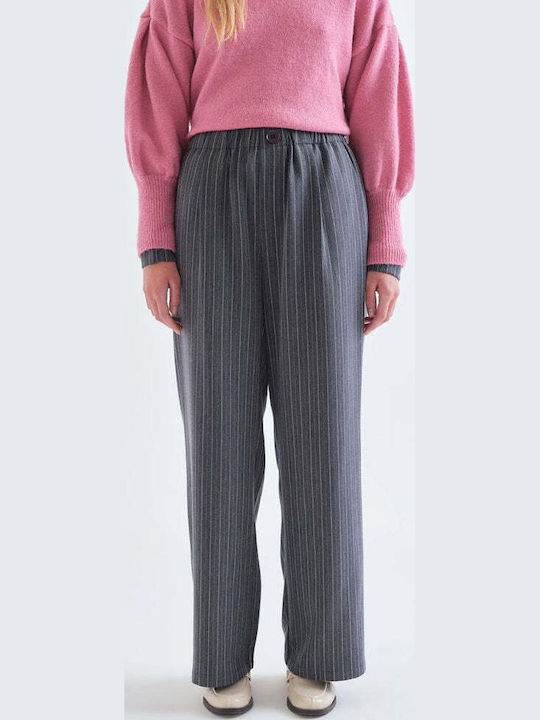 Pantaloni Dama Cu Talie Înaltă Din Țesătură Cu Elastic În Croială Regular Gri