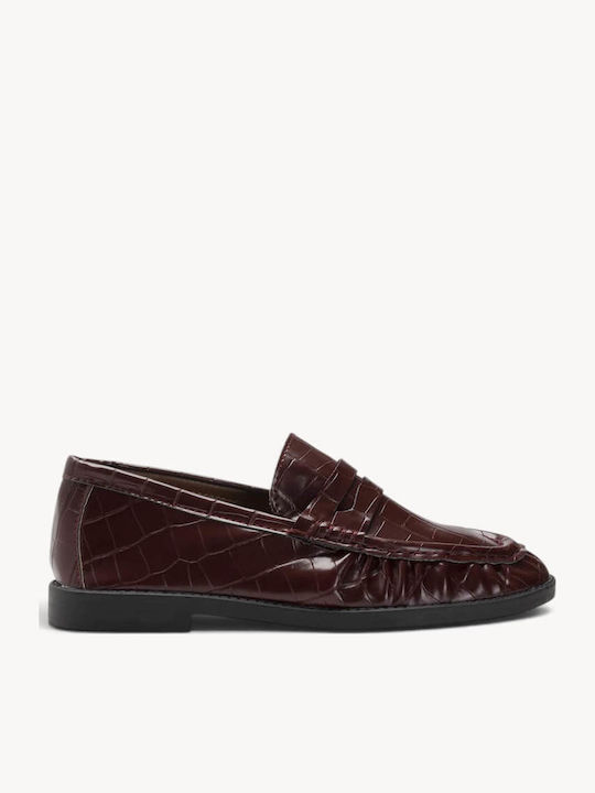 Bordeaux Damen Mokassins Croco Angeleimte Textur Raffung Ligglo