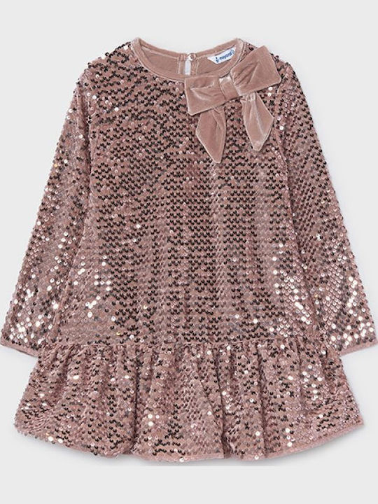 Mayoral Girls Dress Long Sleeve Velvet Beige