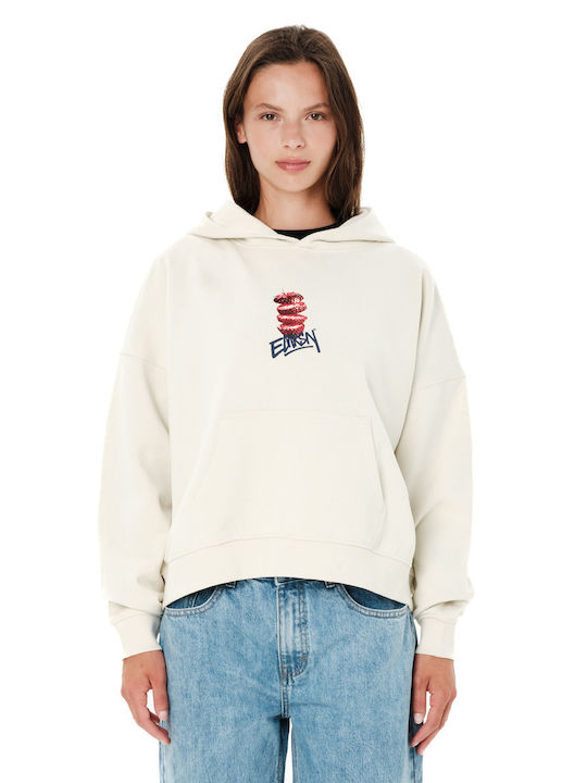 Cropped Γυναικείο Φούτερ με Κουκούλα Clay White