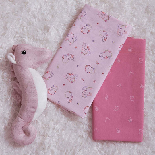 Nef-Nef Homeware Set Baby Cradle Sheets Cotton Cats Are Perfect Pink 70x70cm 2pcs