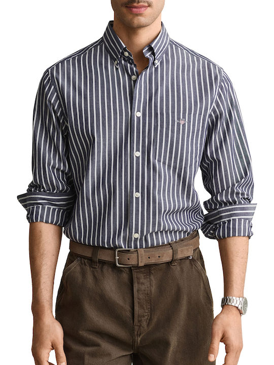 Long Sleeve Shirt in Regular Fit Striped Classic Blue