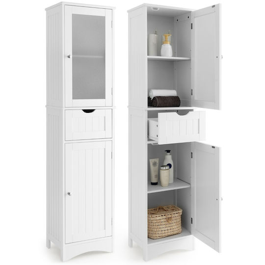 Costway JV10679WH Badezimmer-Säulenschrank Wandhängeschrank 40x30x170cm Weiße