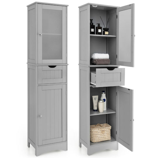 Costway JV10679GR Badezimmer-Säulenschrank Wandhängeschrank 40x30x170cm Grau