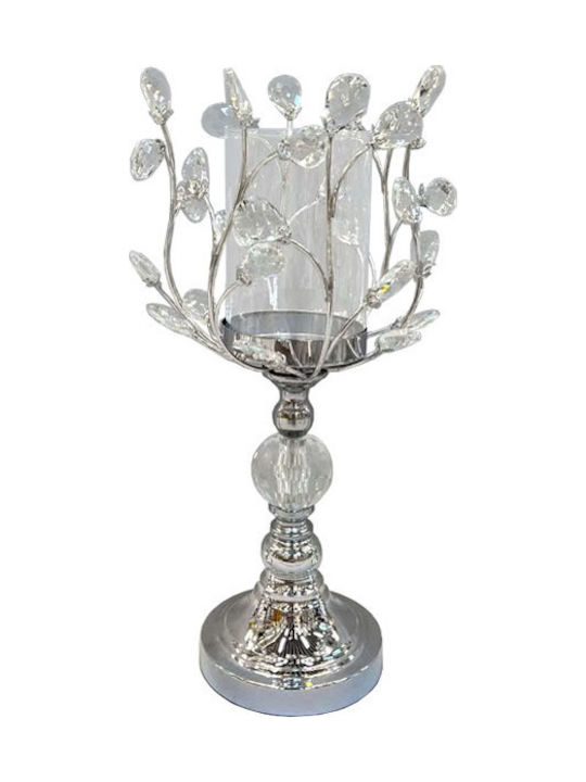 Marhome Κηροπήγιο Γυάλινο σε Ασημί Χρώμα 18x18x41εκ.