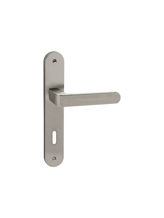 Viometale Front Door Lever With Plate Nickel Matte