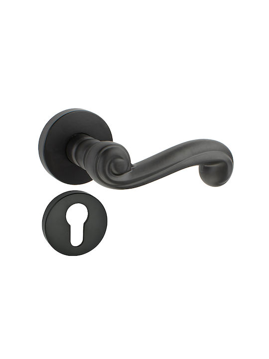 Viobrass Middle Door Lever with Rosette Black M...