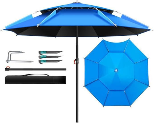 Umbrelă Pliabilă Umbrele Plajă Diametru 2.2m cu Protecție UV și Rezistență la Vânt Albastră