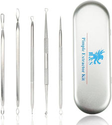 Set 5 Stainless Steel Blackhead Removal Tools Hands Facial Acne Cleansing Stainless Steel Case Silver Set 5 Stainless Steel Blackhead Removal Tools Hands Facial Acne Cleansing Stainless Steel Case Silver