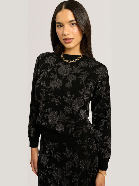 Γυναικείο Μακρυμάνικο Crop Πουλόβερ Floral Black