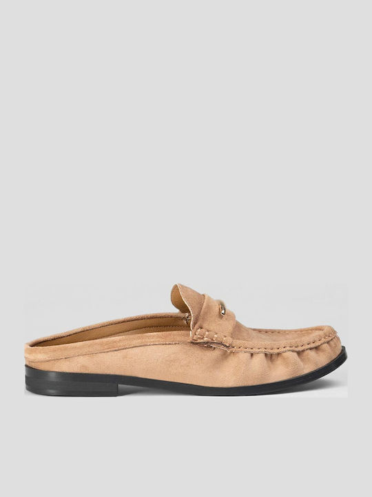 Flat Wildleder Damen Pantoletten in Braun Farbe