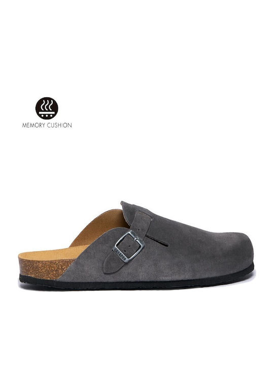 Plakton Afelpado Leather Men's Slippers Grey
