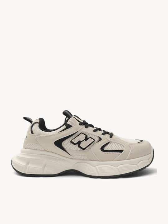 Beige Chunky Sneakers Mesh Mit Mehrlagigen Verzierungen