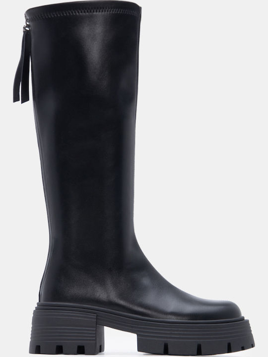 Wildleder Damenstiefel mit mittlerem Absatz Schwarz