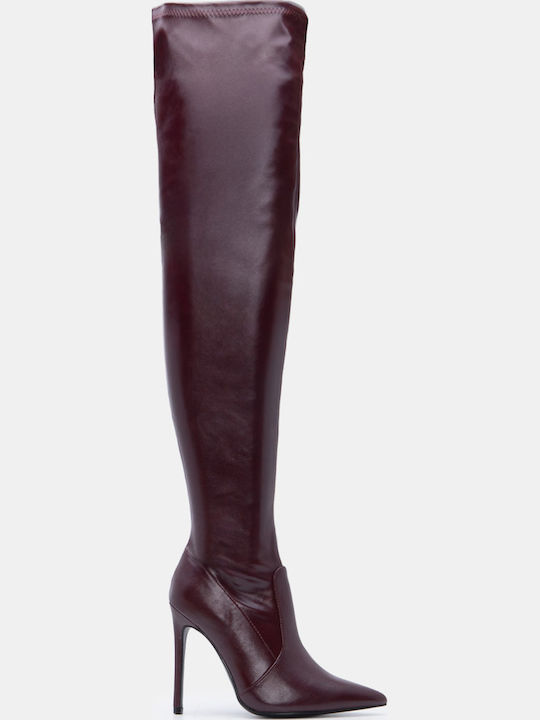 Wildleder Damenstiefel Über dem Knie Burgundisch