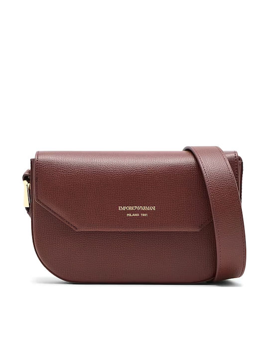 Emporio Armani Geantă Dama Din Piele Cu Barete Încrucișate / De Umăr Din Piele Întoarsă Burgundy