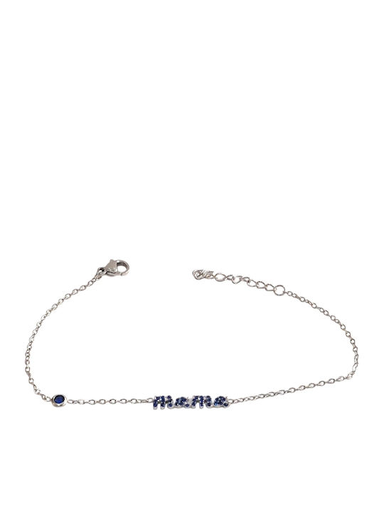 Kalliopi Silver Women's Chain Bracelet with Mum Design Made of Steel with Zircon 21cm