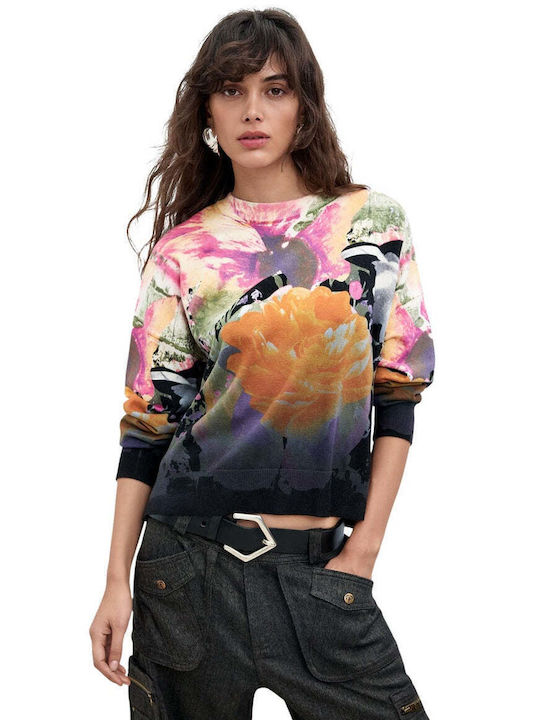 Damen Strickpullover Baumwollblumen Schwarz