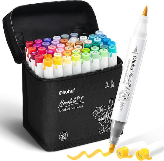 Ohuhu Honolulu² S Culori Vibrante Markere de Desen Alcool 4mm Profesionale Set 48 Culori