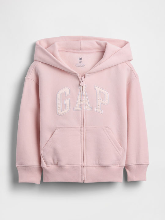 Kids Sweatshirt Cardigan with Hood and Pockets in Misty Rose
