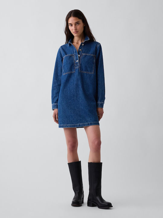 Sommer Mini Hemdkleid Denim Mittlerer Waschung