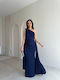 Summer Maxi Dress for Wedding Christening with Blue Tulle