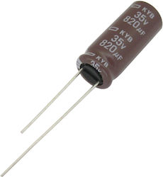 820μF 35V ;ø10x25мм; Pitch:5мм 10000ч @ 105°c Ниско Съпротивление 820μF 35V Електролитен Кондензатор Nippon Chemi-con Серия Куб