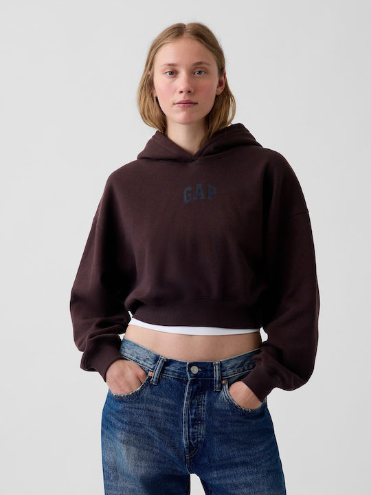 GAP Cropped Γυναικείο Φούτερ με Κουκούλα Brown